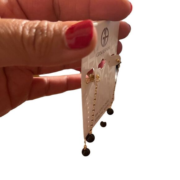 NWT Gianni Bernini 18k over sterling silver dangle chain black bead earrings - Picture 2 of 4